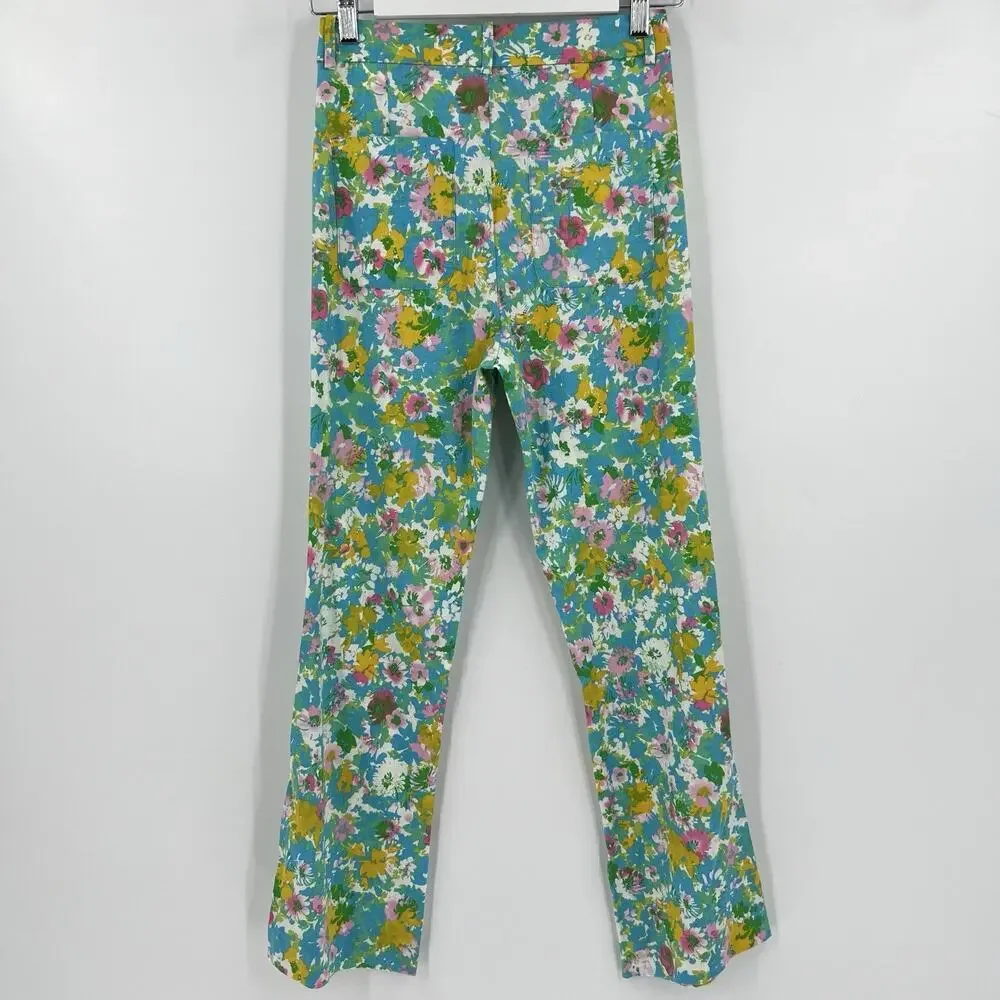 Zara Women's Size 2 Floral Linen Blend Mini Flare Trouser Pants Cropped NWT‎